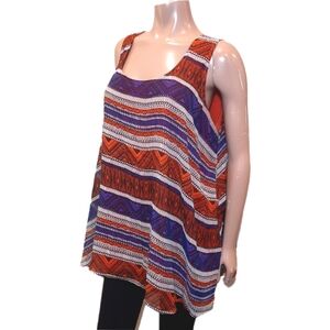 💠PENNINGTONS Striped Sleeveless Top Scoop Neck Blouse Sheer Lined Tunic Blouse